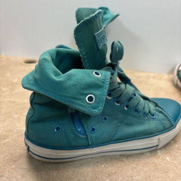 LEVIS SNEAKER HI TOP Green LACE UP Cavas WOMEN 8 Zip 52475103E Rubber - Picture 5 of 11